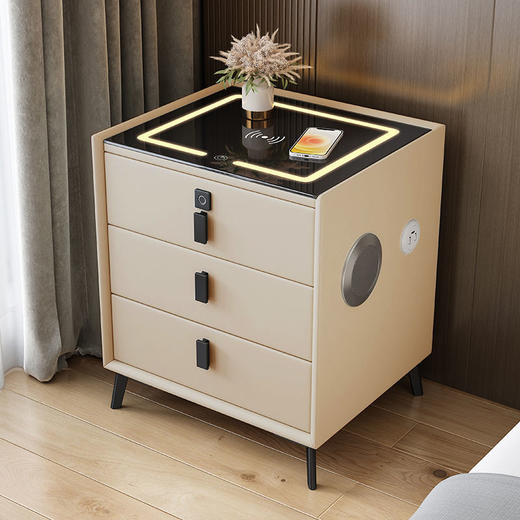 智能床头柜简约床头柜极简三层音箱指纹锁收纳现代轻奢风插电包邮 商品图3