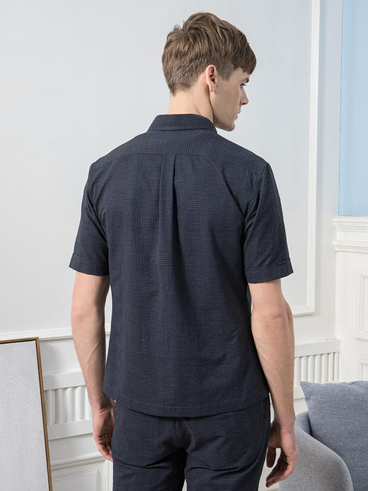 callisto藏青聚酯纤维苏格兰格纹短袖衬衫 SQCSS025Y 商品图2