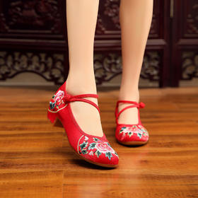 【粉黛】绣花布鞋民族风牛筋底，内广场舞春秋季女单鞋MZ-粉黛