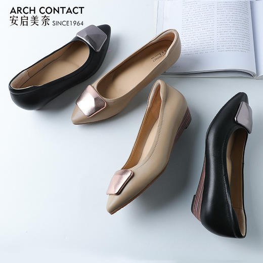 安启美奈足弓设计舒适单鞋女2022年春季新款职业尖头浅口平底鞋女52720 商品图4