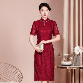 WX-2299120喜婆婆婚宴装显瘦旗袍蕾丝新款婚礼礼服修身洋气连衣裙