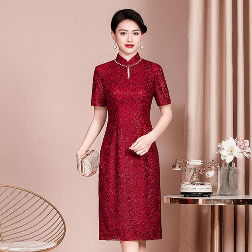 WX-2299120喜婆婆婚宴装显瘦旗袍蕾丝新款婚礼礼服修身洋气连衣裙 商品图1