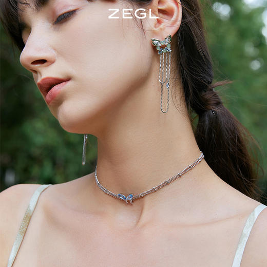 ZEGL设计师青绿绮梦系列蓝色蝴蝶项链女轻奢小众设计感锁骨链配饰 商品图2