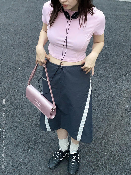 CryingCenter 燕麦灰嫩粉辣妹紧身短款刺绣logo短袖tee 哭喊中心 商品图2