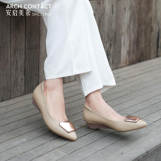 安启美奈足弓设计舒适单鞋女2022年春季新款职业尖头浅口平底鞋女52720 商品图2