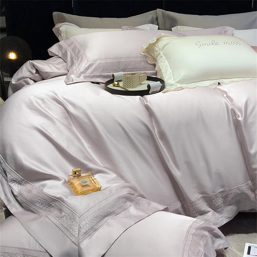 自然醒天丝棉镂空花边夏季天丝四件套凉感冰丝白色镂空宽边欧式轻奢床上用品礼盒装KY 商品图0
