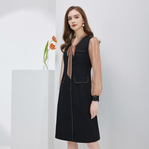 NF8D5斯尔丽瑟俪2023春季新款蝴蝶结领沙质波点收腰合体高贵气质连衣裙 商品图2