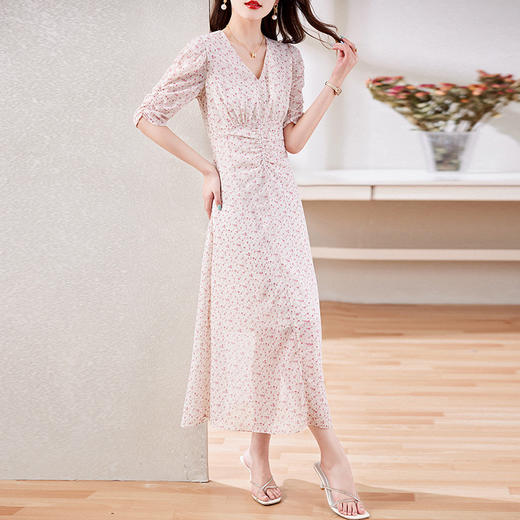 HRWL8639碎花连衣裙女2023年夏季新款韩系气质休闲百搭收腰显瘦中长款裙子 商品图1