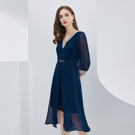 NF8E2斯尔丽瑟俪2023春夏新款蕾丝领袖口刺绣通透薄纱袖连衣裙 商品图2