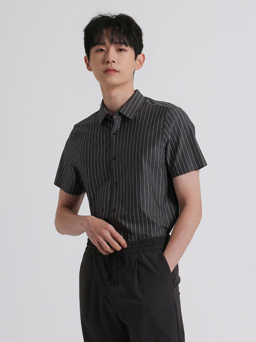 callisto深灰弹力棉短袖衬衫 SSTSS192C 商品图1