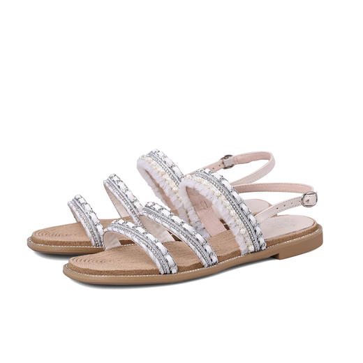 Safiya/索菲娅2023夏季新品露趾一字带气质闪钻小香仙女风凉鞋 SF32115059 商品图10