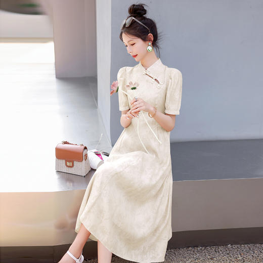 复古仙气泡泡袖，淑女时尚潮流天丝棉连衣裙HR-LMJY6611 商品图4
