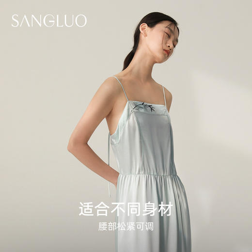 礼物桑罗天然植物染抑菌吊带睡裙长新古典国潮连衣裙 商品图3
