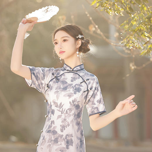 改良少女款圆襟日常，休闲中国风轻薄旗袍XL-23037 商品图3