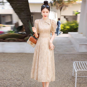 复古仙气泡泡袖，淑女时尚潮流天丝棉连衣裙HR-LMJY6611