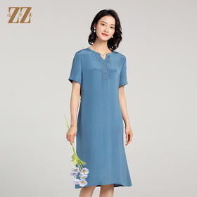 佐尔美夏季新款 100%桑蚕丝真丝短袖连衣裙女E22LS87