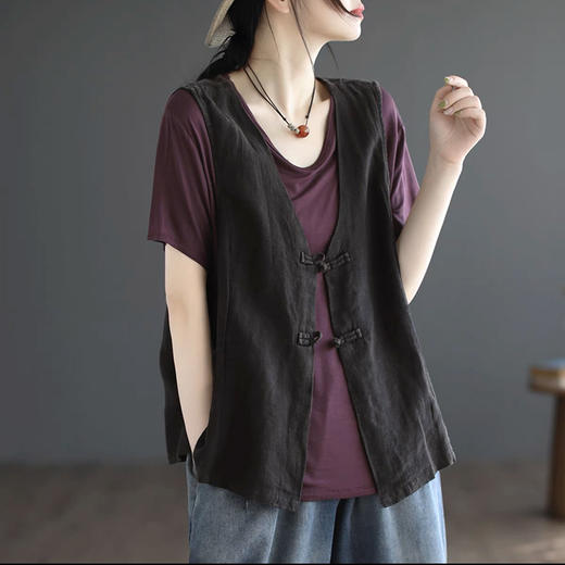 GYH 9356棉麻大码宽松复古文艺盘扣显瘦背心外套 商品图3