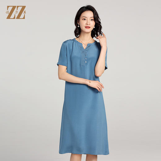 佐尔美夏季新款 100%桑蚕丝真丝短袖连衣裙女E22LS87 商品图1