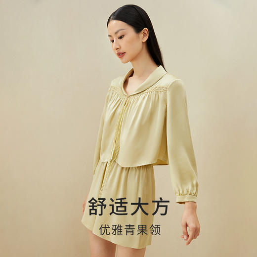金三塔100%桑蚕丝时尚舒适凉感女真丝睡衣素色长袖短裤衣裤套家居服  YSFDB204 商品图1