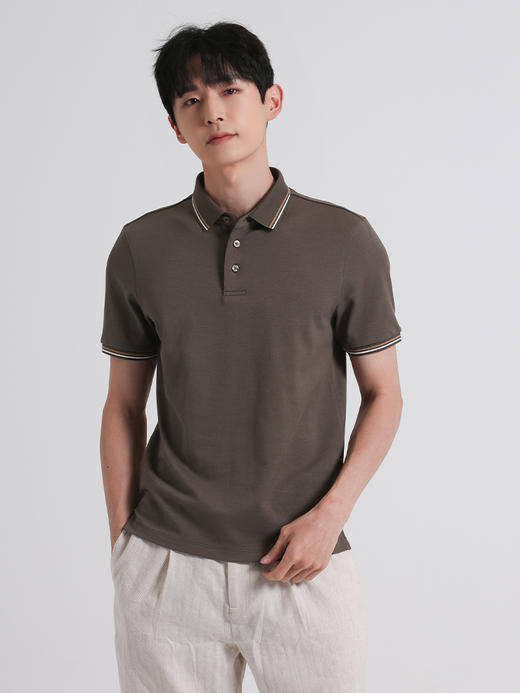 callisto咖色棉混纺翻领T恤 SSTSS150C 商品图0