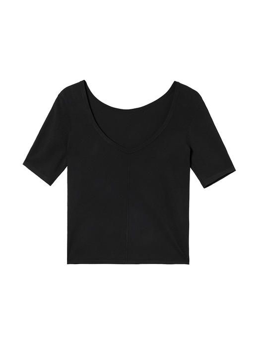 322工房挖剪露肤人造丝露背T恤2023春夏款显瘦针织打底套头衫B033 商品图4