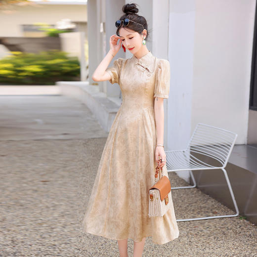 复古仙气泡泡袖，淑女时尚潮流天丝棉连衣裙HR-LMJY6611 商品图6