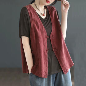 GYH 9356棉麻大码宽松复古文艺盘扣显瘦背心外套