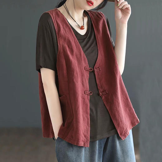 GYH 9356棉麻大码宽松复古文艺盘扣显瘦背心外套 商品图0