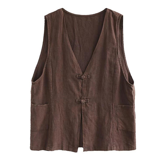 GYH 9356棉麻大码宽松复古文艺盘扣显瘦背心外套 商品图4