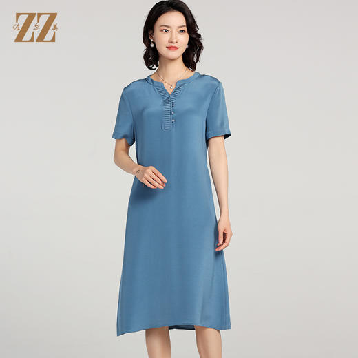 佐尔美夏季新款 100%桑蚕丝真丝短袖连衣裙女E22LS87 商品图3