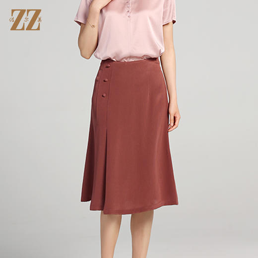 佐尔美夏季新款 优雅百搭100%桑蚕丝真丝短裙女E22QS77 商品图3