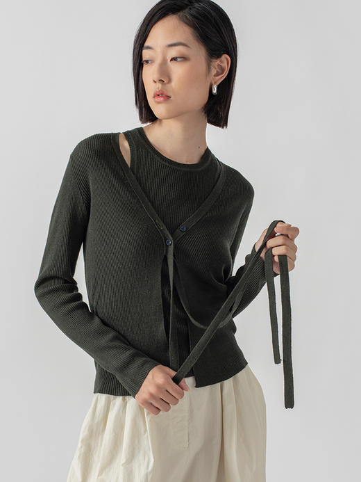 322工房再造经典丝羊绒针织系带开衫2023春夏款长袖修身外套B032 商品图0