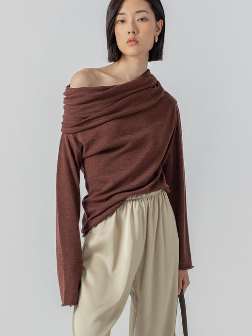 322工房质感单品水溶羊毛针织套头衫2023春夏款一字肩打底衫B040 商品图1