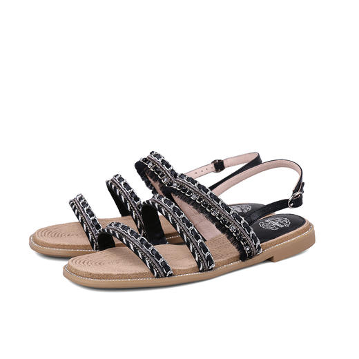 Safiya/索菲娅2023夏季新品露趾一字带气质闪钻小香仙女风凉鞋 SF32115059 商品图5