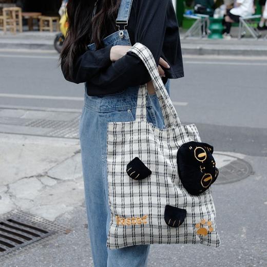 大英博物馆盖亚·安德森猫和她的朋友们系列 可爱格纹帆布包玩偶单肩包 商品图1