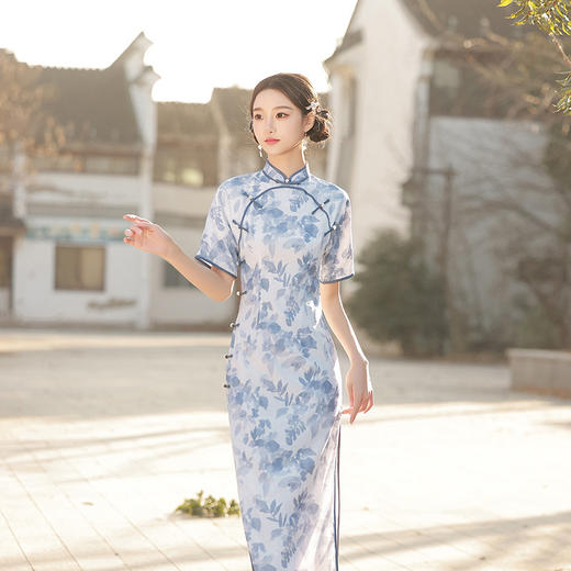 改良少女款圆襟日常，休闲中国风轻薄旗袍XL-23037 商品图0