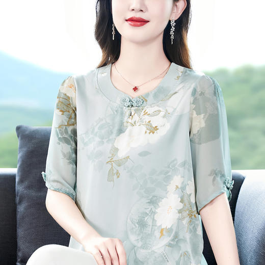 洋气百搭圆领，中式盘扣雪纺衫KQL-E37M2607 商品图1