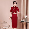 WX-2299008喜婆婆婚宴装显瘦旗袍醋酸缎新款婚礼礼服中长款女连衣裙 商品缩略图1