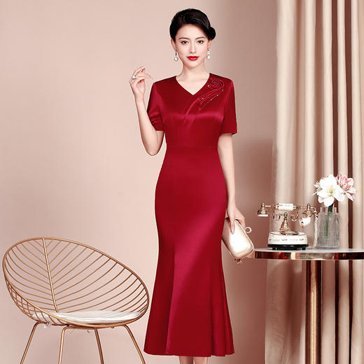 WX-2299162喜婆婆婚宴装显瘦旗袍醋酸缎新款婚礼礼服修身长款连衣裙 商品图2