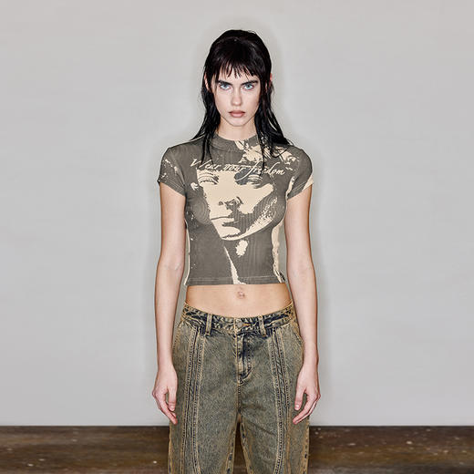  NUTH“凝视”｜印花T恤女复古修身百搭短袖夏季辣妹短上衣 商品图0