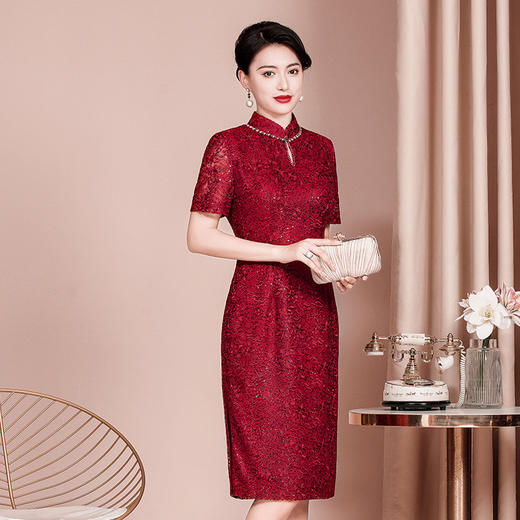 WX-2299120喜婆婆婚宴装显瘦旗袍蕾丝新款婚礼礼服修身洋气连衣裙 商品图2