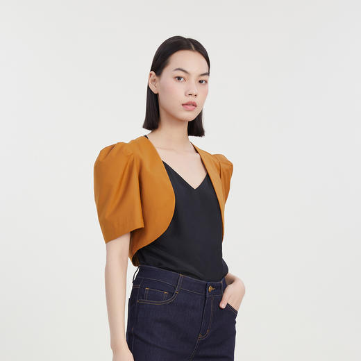 谜底特色短款外套短袖女2023夏新款后背镂空泡泡袖披肩232MW0634 商品图3