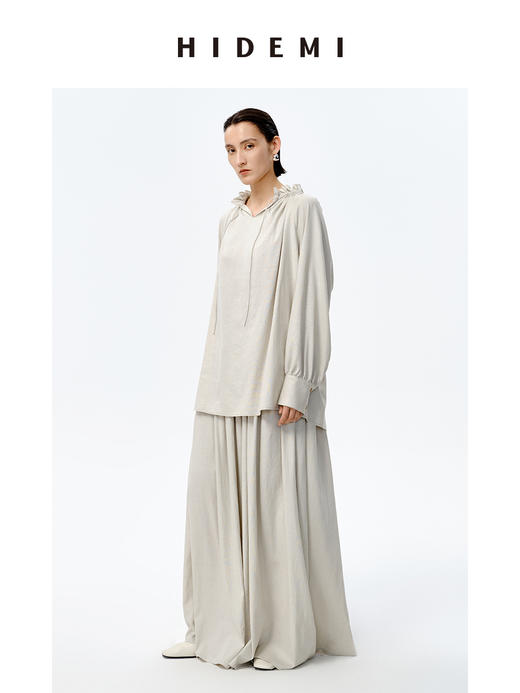 HIDEMI 花苞抽绳设计感阔形褶皱衬衫半裙套装 商品图1