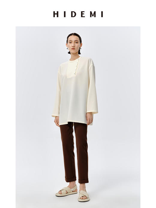 HIDEMI 云朵顺滑轻肤感极简廓形不对称按扣宽松廓形上衣 商品图3