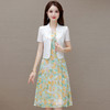夏款时尚，印花简约中长款内搭连衣裙国风时髦短袖开衫两件套QYM-XYKL-J49-L 商品缩略图1