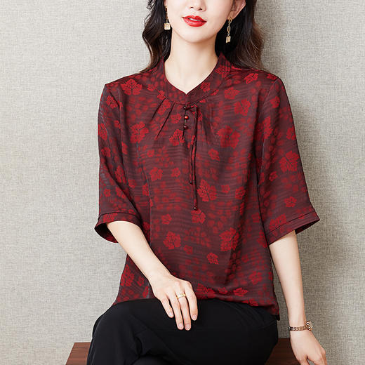 中国风复古提花衬衫休闲半开领宽松T恤上衣K-422H2191 商品图2