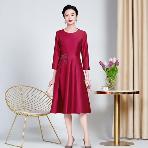 MLY春夏新款丝毛气质婚礼喜婆婆女装大码A摆大摆显瘦连衣裙 商品图2