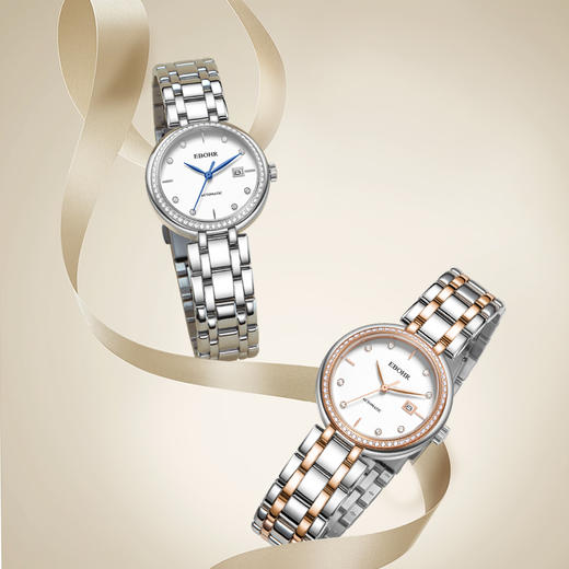 EBOHR 依波表 卡纳系列镶钻白面钢带机械防水女士手表礼物 5163 商品图1