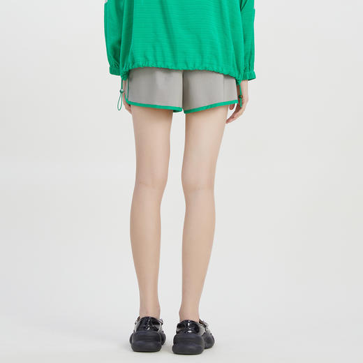 谜底复古休闲短裤女2023夏款松紧腰格纹拼接宽松阔腿裤232MK0611 商品图2