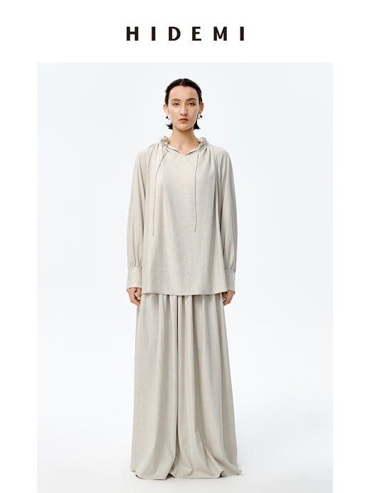 HIDEMI 花苞抽绳设计感阔形褶皱衬衫半裙套装 商品图0